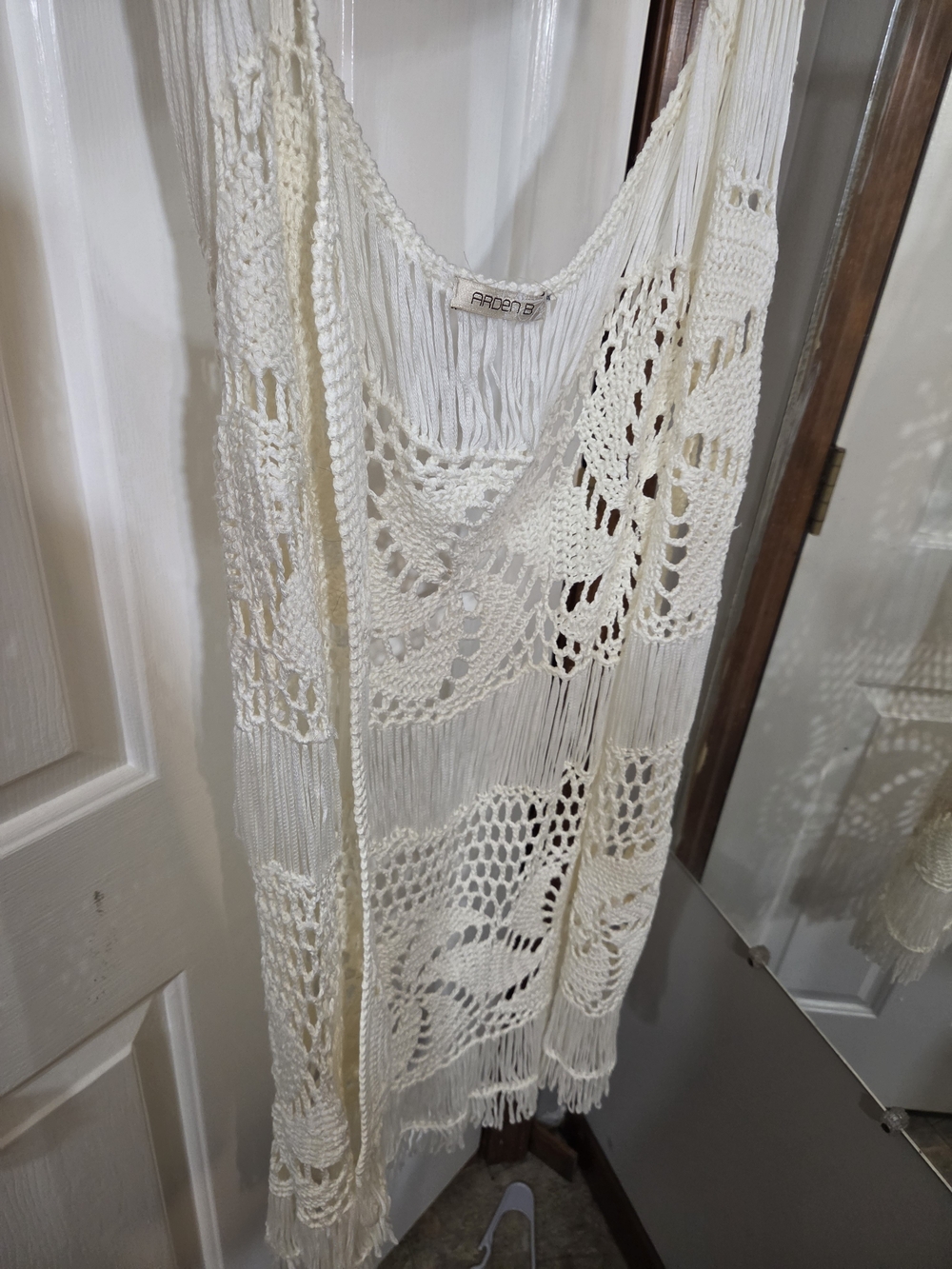 Arden B Cream Crochet Fringe Vest
